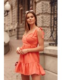 Lovely dress with an envelope neckline, coral, PR3196 - Online store - Boutique